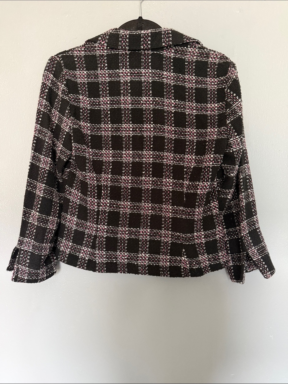 Vintage No Boundaries Plaid Tweed Blazer - Pink & Black Cropped Jacket Junior7/9 - Picture 7 of 7